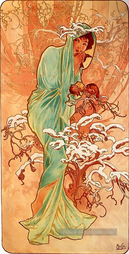Hiver 1896panel Art Nouveau tchèque Alphonse Mucha Peintures à l'huile
